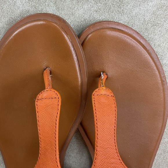 Michael Kors Sandals MK Gold Logo Plate Thong Sandals Orange Women Sz 6.5 - Picture 14 of 14